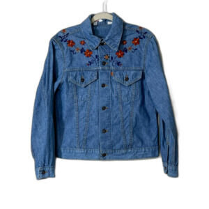 VTG Levi's Orange Tab Ex Boyfriend Trucker Denim Jacket Embroidered Floral Med